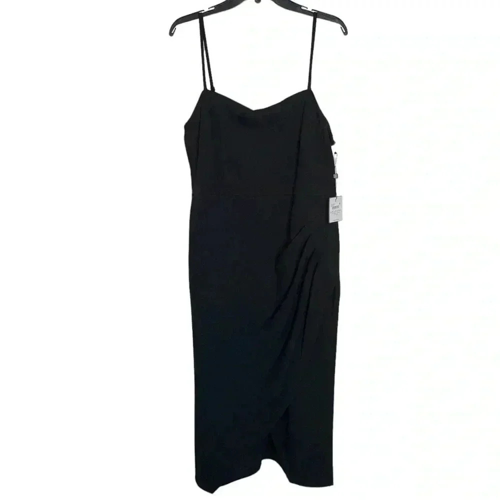 Laundry by Shelli  Segal black stretch crepe midi cocktail party dress sz 16